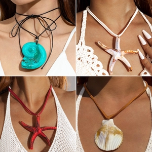 Seestern Schnecke Muschel Anhänger Halskette Böhmisch Sommer Strand Urlaub Schmuck Übergroße Harz Mode Für Frauen