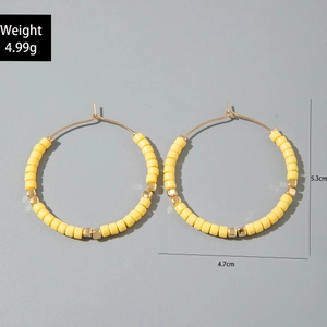 Créoles dorées style français et perles jaunes, 5,3x4,7 cm, poids 4,99g