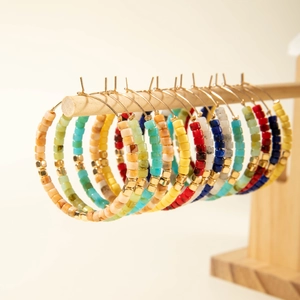 Grandes Créoles Colorées En Perles De Résine Pour Femmes Boucles D'oreilles Bohèmes Géométriques Style Luxe Français