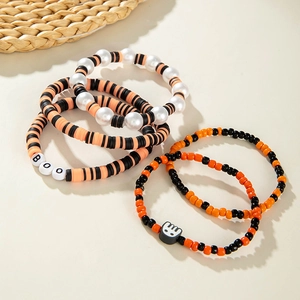 Five-piece Halloween beaded bracelet set with BOO letters and ghost charms for women