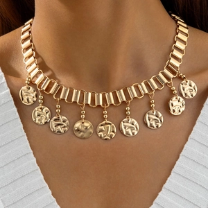 Collier En Alliage Doré Vintage Avec Pendentifs Pièces Rondes Style Bohème Ethnique Chaîne À Perles Multicouche Bijoux Pour Femmes