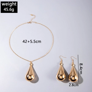 Detailed size specifications for gold drop pendant necklace and earring set jewelry