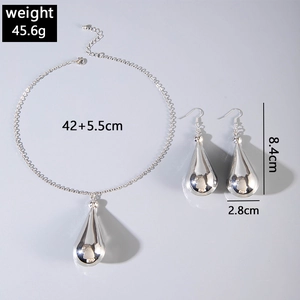 Detail of silver waterdrop jewelry set with exact dimensions and 45.6g weight specs