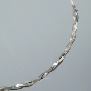 Dettaglio ravvicinato della catena del corpo in argento con design piatto a serpente