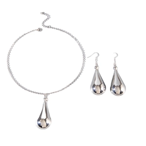 Polished silver water drop jewelry set with minimalist teardrop necklace and earrings