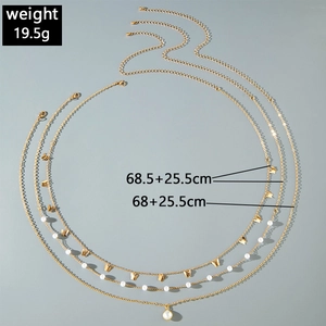 Multi-layer gold butterfly waist chain with pearls and dimension measurement details