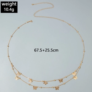 Detail view of butterfly pendant waist chain showing 10.4g weight and 67.5cm plus 25.5cm length