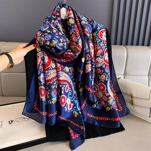 Paisley Floral Printed Scarf Shawl Faux Satin Elegant Sun Protection Lightweight Pashmina Wrap For Women Vintage Luxury Style