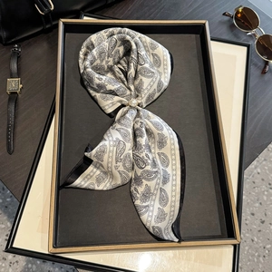 Mulberry Satin Square Scarf Retro Paisley Print Professional Elegant Neck Wrap Fashion Accessory For Women
