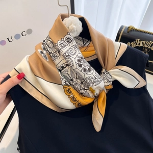 Foulard Carré Élégant En Pur Satin De Mûrier Imprimé Fleuri Papillon Mode Professionnel Cravate Accessoire Cheveux Femme