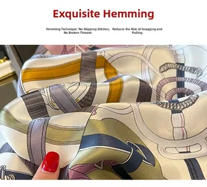 Detailed close-up of exquisite hemming and durable stitching on silk square scarf