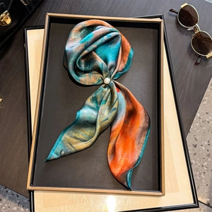 Foulard Quadrato In 100% Raso Di Gelso Stampa Pittura Ad Olio Monet Impressione Levar Del Sole Elegante Vintage Donna