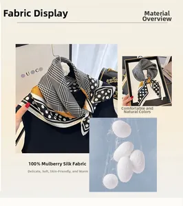 Detailed view of 100% mulberry silk scarf featuring polka dots and houndstooth patterns