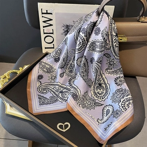 Elegant Mulberry Satin Square Scarf Luxury Paisley Printed Neck Shawl Fashion Head Wrap For Women