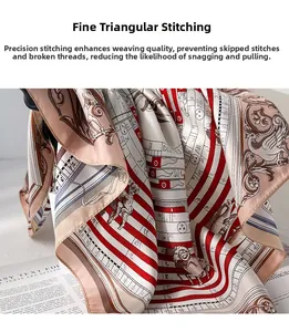 Detail der feinen Dreiecksstich-Nähte und Vintage-Muster auf einem Seidenhalstuch