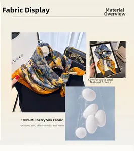 Détail montrant le tissu 100% soie de mûrier avec imprimés fleurs de peinture à l'huile