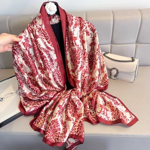 Élégante Écharpe Longue Châle Faux Satin Satin Rétro Baroque Damas Imprimé Floral Luxueux Enveloppement De Voyage Pour Femmes