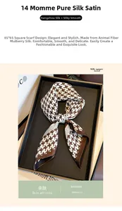 Detail of 65x65cm silk scarf with brown houndstooth pattern and 14mm thickness