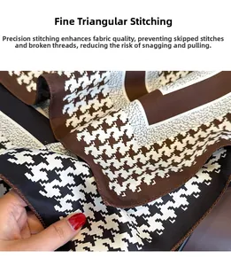 Detail of premium silk scarf featuring fine houndstooth pattern and durable triangle stitching