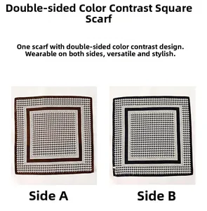 Detailed close-up of double-sided houndstooth silk scarf showing contrast color patterns