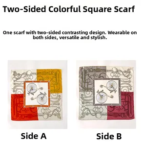 Detail of double-sided silk scarf featuring vintage bicycle and chain print patterns