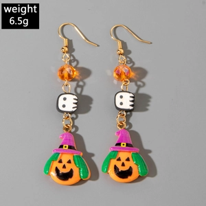 Detailansicht der Halloween Geist und Kürbis Ohrringe mit orangefarbenen Perlen, 6,5g