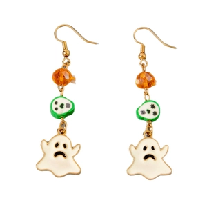 Halloween Geist und Kürbis Ohrringe mit orangen Perlen und weißen Emaille Geist Anhängern