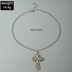 Macro view of gothic hollow cross necklace with dimensions 49.5cm and 14.4g weight