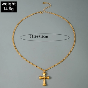 Detail of gold cross necklace showing length 51.5cm and weight 14.6g specifications