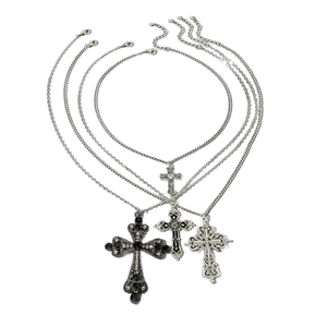 Vintage Gothic cross pendant necklace set with hollow patterns and zircon crystals