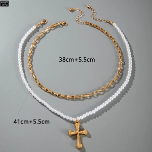 Tableau détaillé des tailles pour collier perles et croix, longueurs 38cm et 41cm