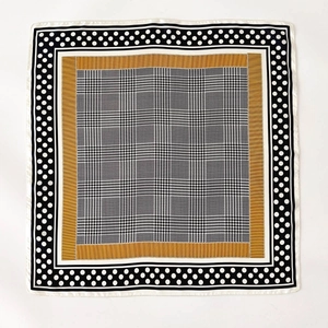 Classic 100% mulberry silk square scarf with houndstooth and polka dot pattern