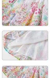 Detailed macro view of floral print fabric with breathable lining for girls' dresses