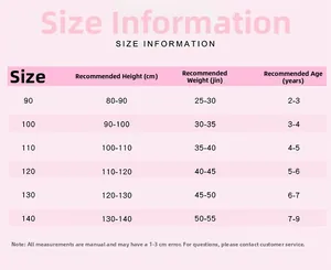 Size chart for girls summer dress featuring height, weight and age recommendations