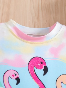 Ensemble d'été tie-dye pour filles avec imprimé flamant rose et paillettes