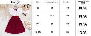 Detailed size guide for girls red princess dress with length and bust measurements