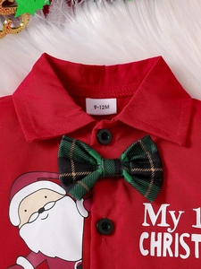 Infant Christmas cotton romper with festive Santa print and My 1st Christmas text
