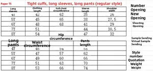 Detailed size chart for girls' long sleeve tops and trousers set from ages 4Y to 8Y