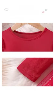 Detail of red ribbed knit dress featuring gold glitter texture and elasticated cuffs
