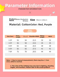 Detailed size chart for girls polka dot mesh princess dress in cotton material