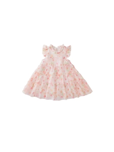 Sommerkleid für Mädchen mit Tulpenmuster, Stufenrock und verspielten Flügelärmeln