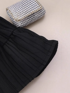 Girls black pleated summer dress with lace collar and silver rhinestone mini handbag