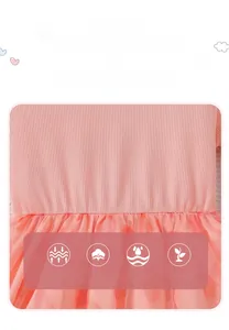 Detail of pink cotton ribbed bodice and breathable mesh skirt for girls summer dress