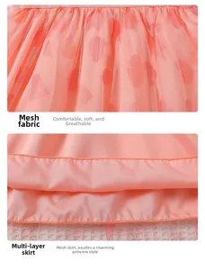 Detailed macro of soft multi-layer mesh fabric with red heart patterns for girl dresses