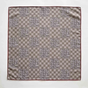 Luxurious silk-wool checkered square scarf with retro patterns and rolled edges