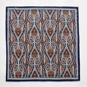Eleganter Seiden-Woll-Schal mit Paisley-Muster, doppelseitiges Design in Marine und Orange