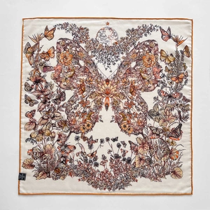 Luxurious butterfly print square scarf in premium silk wool with vintage butterfly motif