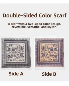 Detailed view of reversible silk wool scarf with nautical print and paisley border