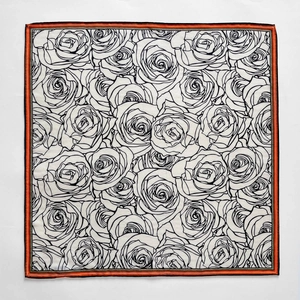 Vintage rose flower print silk wool square scarf with multi-color decorative border