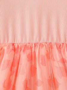 Pink long sleeve girls princess dress with knit bodice and red heart pattern tulle skirt